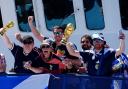 Scotland fans on board a boat cruise from Boston Harbour ahead of the match against Haiti