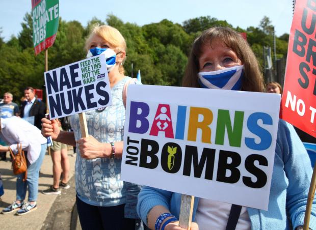 The National: All Under One Banner (AUOB) anti-nuclear weapons rally at the Faslane Royal Navy base, today, Saturday...  Photograph by Colin Mearns.28 August 2021..