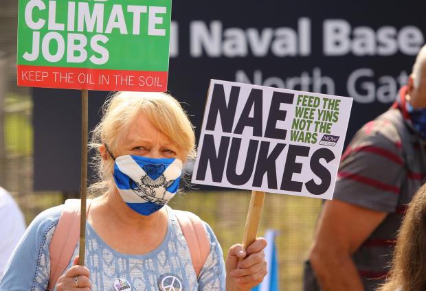 The National: All Under One Banner (AUOB) anti-nuclear weapons rally at the Faslane Royal Navy base, today, Saturday.  Photograph by Colin Mearns28 August 2021