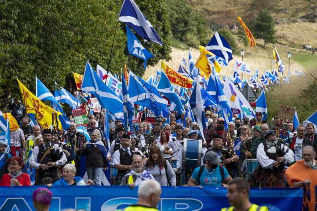 Around 5000 people joined All Under One Banner to march though Holyrood Park in Edinburgh