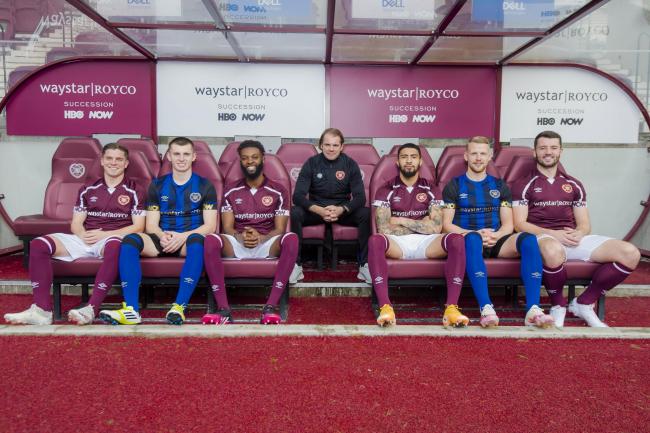 Hearts boss Robbie Neilson and his players modelled their Waystar gear
