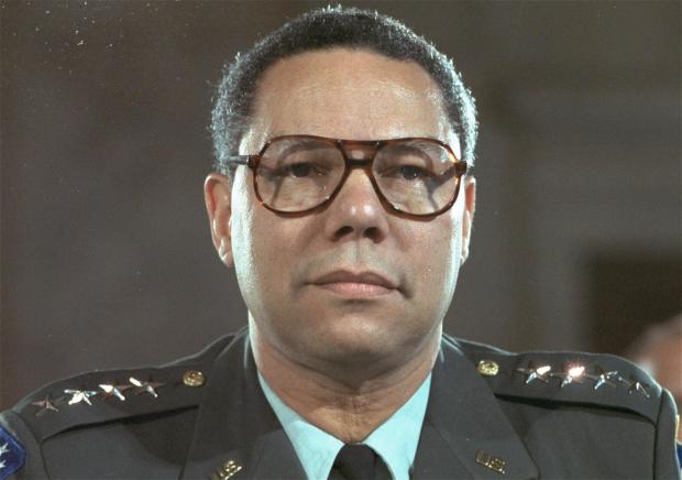 The National: Gen. Colin Powell, chairman of the Joint Chiefs of Staff, is shown in a 1989 photo. Powell, former Joint Chiefs chairman and secretary of state, has died from Covid-19 complications, his family said Monday, Oct. 18, 2021. (AP Photo)