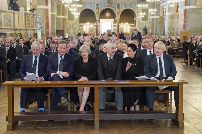 From left: John Major, David Cameron, Theresa May, Lindsay Hoyle, Priti Patel and Boris Johnson are among those to attend Westminster Cathedral for the late Sir David Amess