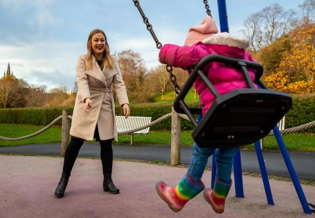 The National: Laura Bissell pictured with her daughter in Kelvingrove park, Glasgow. Laura has just written a book titled Bubbles: Reflections on Becoming a Mother...Photograph by Colin Mearns.3 Dec 2021.See interview by Maxine McArthur.
