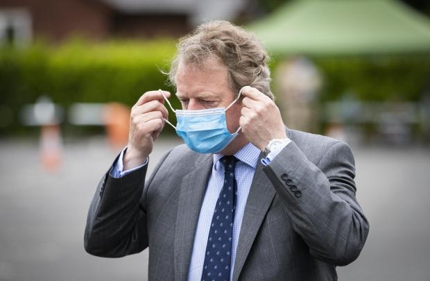 The National: Scottish Secretary Alister Jack during a visit to a mobile coronavirus testing unit being run by the army in Moffat, Scottish Borders..