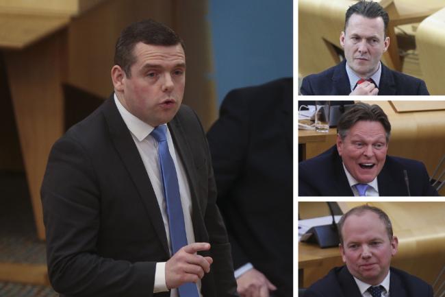 Scottish Tory leader Douglas Ross (left) and some of his more influential MSPs (from top) Russell Findlay, Stephen Kerr, and Donald Cameron