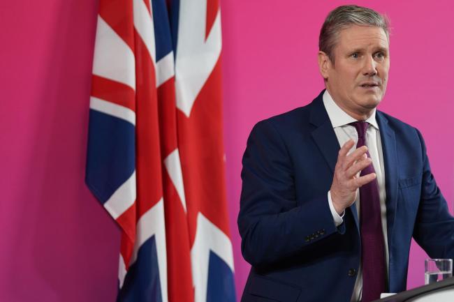 Keir Starmer gave his speech in front of a large Union flag