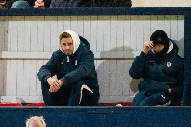 Raith's new signing David Goodwillie watches on during a cinch Championship match between Raith Rovers and Queen of the South at Stark's Park, on February 01, 2022, in Kirkcaldy