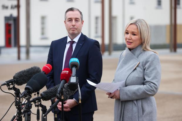 The National: The DUP's Paul Girvan, left, and Sinn Fein's Michelle O'Neill, right