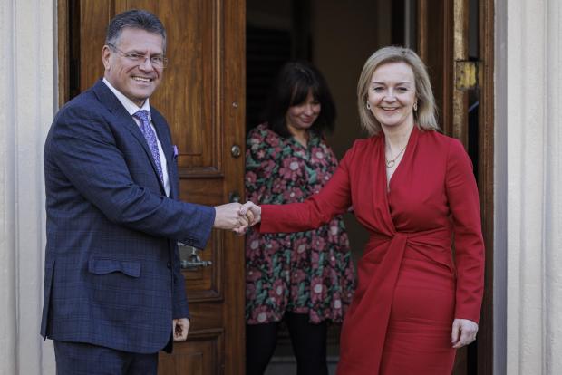 The National: Truss, right, with EU negotiator Maros Sefcovic, left