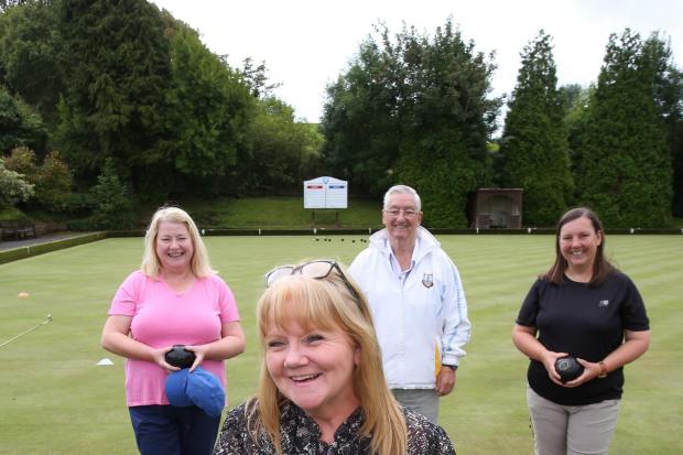 Gourock Park Bowling Club. Bowling for Mental Health with fellow bowlers Ruth Gracias, John McCartney and Lorna McCartney,
