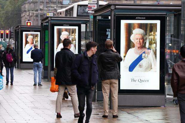 The National: Queen's portrait on Edinburgh bus shelters