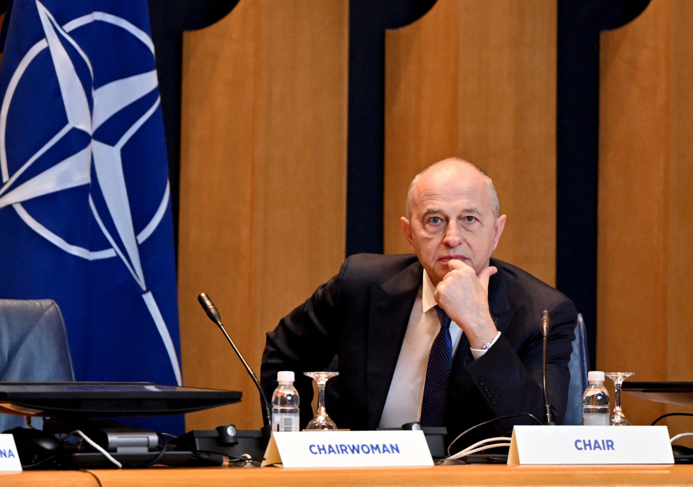 NATO Deputy Secretary General, Mircea Geoana, chairs a session of North Atlantic Council (NAC) with Council of Ministers of Bosnia and Herzegovina, in Sarajevo, on February 1, 2024. (Photo by Elvis BARUKCIC / AFP) (Photo by ELVIS BARUKCIC/AFP via Getty