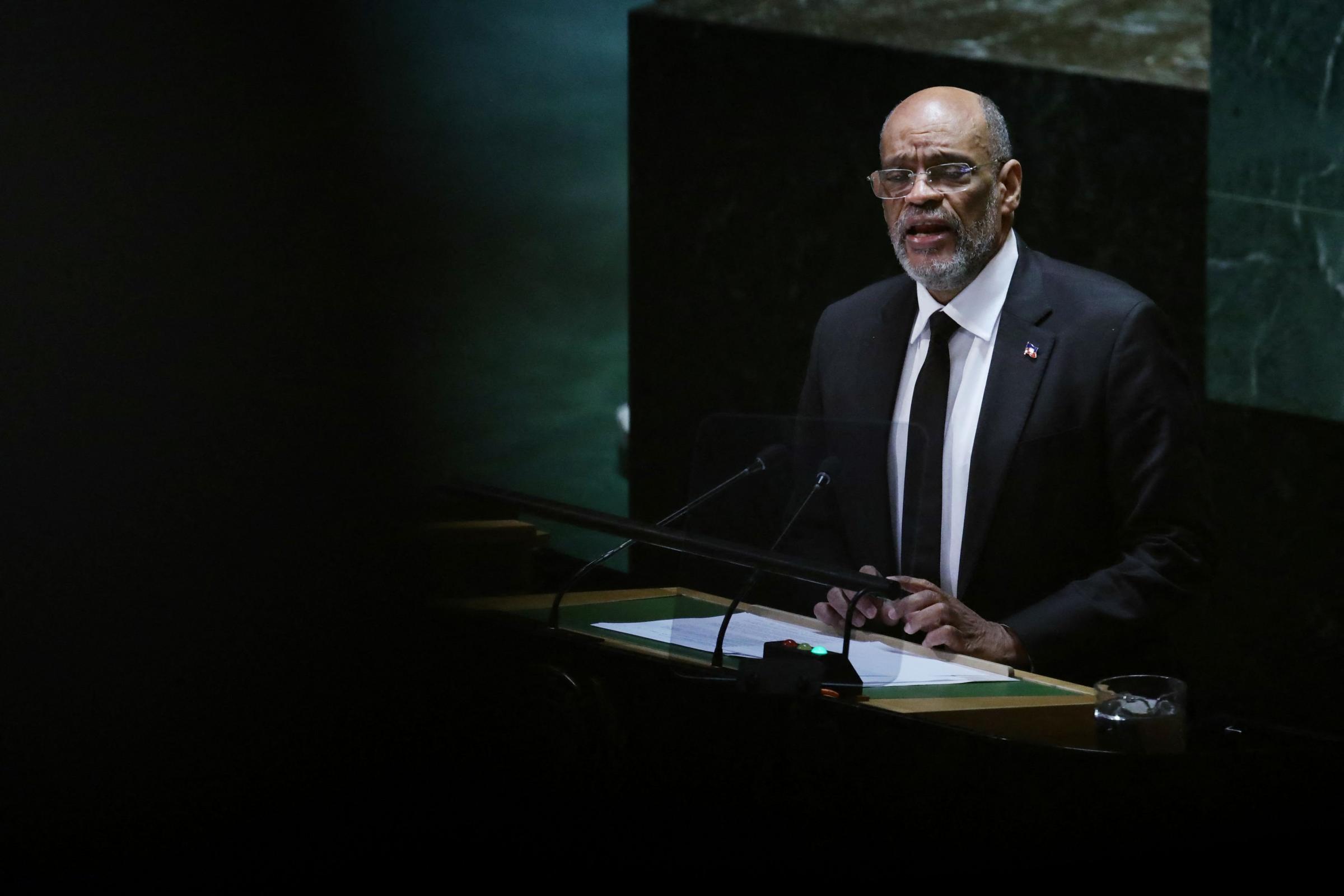 Haitian Prime Minister Ariel Henry addresses the 78th United Nations General Assembly at UN headquarters in New York City on September 22, 2023. (Photo by Leonardo Munoz / AFP) (Photo by LEONARDO MUNOZ/AFP via Getty Images).