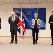 (Left to right) UK's former chief Brexit negotiator Lord David Frost, former prime minister Boris Johnson, European Commission president Ursula von der Leyen and EU's former chief negotiator Michel Barnier in Brussels