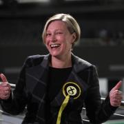 SNP MSP Gillian Martin celebrates after her acceptance speech. She will take the oath in Scots tomorrow
