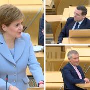 Nicola Sturgeon used the opportunity to take swipes at party leaders Douglas Ross (top right) and Willie Rennie