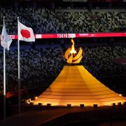 The Olympic Flame following the opening ceremony of the Tokyo 2020 Olympic Games at an empty Olympic Stadium in Japan