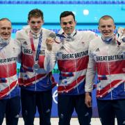 (Left-right) Luke Greenbank, Duncan Scott, James Guy and Adam Peaty after winning the silver medal in the Men's 4 x 100m Medley Relay