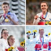 From top left: Scots medallists Duncan Scott, Laura Muir, Katie Archibald, Harry Leask and Angus Groom