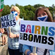 Yes supporters gathered to demand removal of Trident from this highly populated part of Scotland