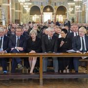 From left: John Major, David Cameron, Theresa May, Lindsay Hoyle, Priti Patel and Boris Johnson are among those to attend Westminster Cathedral for the late Sir David Amess
