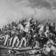 1857:  Indian soldiers (sepoys) of the Bengal army of the British East India Company rebelling in a battle scene during the Indian Mutiny (1857 - 1859). Original Artwork: Engraving entitled - Defeat Of The Sealkote Mutineers By General Nicholson's