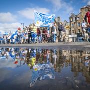 Supporters of Yes march to the site of the Battle of Bannockburn