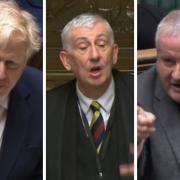 Speaker Lindsay Hoyle (centre) was forced to intervene in a clash between Ian Blackford (right) and Boris Johnson