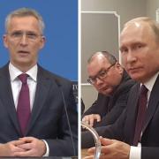 NATO's secretary general Jens Stoltenberg, left, says Russia hasn't withdrawn 100,000 troops from Ukraine border