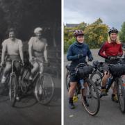 The inspiration and stars of What Would Mary Do? Left: Mary Harvie with sisters Ella and Jean. Right: Lee Craigie, Philippa Battye and Alice Lemkes of The Adventure Syndicate