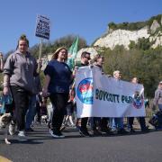 People take part in a demonstration in Dover after P&O Ferries handed 800 seafarers immediate severance notices last week