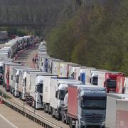 Lorries queue on the M20 in Ashford, Kent. Photo: PA