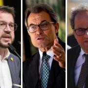 From left: Current Catalan president Pere Aragonès, and former presidents Quim Torra and Artur Mas