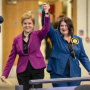 Nicola Sturgeon, left, with Glasgow City Council leader Susan Aitken after the SNP gained the most seats in the local authority