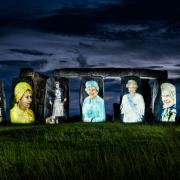 Eight pictures of the Queen were projected onto Stonehenge to celebrate her 70-year reign
