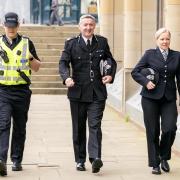 Police Scotland's Assistant Chief Constable Kenny Macdonald (centre) and Superintendent Gillian Docherty (right) arriving for the public inquiry into Sheku Bayoh's death on Tuesday. Photo: PA