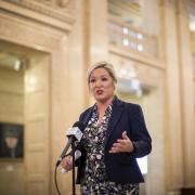 Sinn Fein Vice President Michelle O'Neill speaks to the media in the Great Hall at Parliament Buildings, Stormont, Belfast