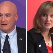 RMT boss Mick Lynch (left) and BBC Question Time host Fiona Bruce appearing on the broadcast which garnered hundreds of complaints