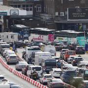 Vehicles queue to enter the Port of Dover in Kent