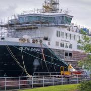 The unfinished Glen Sannox CalMac ferry in the Ferguson Marine shipyard in Port Glasgow