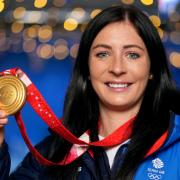Eve Muirhead with an Olympic Gold Medal at The Curling Club in The Langham Hotel, London. Photograph: PA