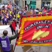 Union members stood on the Buchanan Street steps in Glasgow demanding a fair pay rise