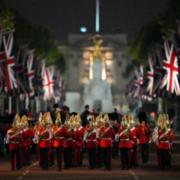 Ceremonial troops march from Buckingham Palace to the Palace of Westminster during a rehearsal