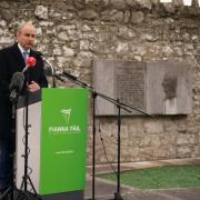 Taoiseach Micheal Martin speaking at the annual Fianna Fail commemoration of Wolfe Tone in Bodenstown, Co. Kildare.