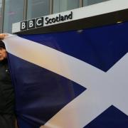 Protesters were outside BBC Scotland's Pacific Quay headquarters for a rally against Westminster rule