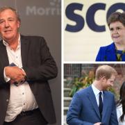 Jeremy Clarkson (left) took aim at Nicola Sturgeon (top right) during an unhinged rant aimed at Prince Harry and Meghan Markle