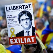 A placard calling for the freedom of Carles Puigdemont, the former Catalan leader