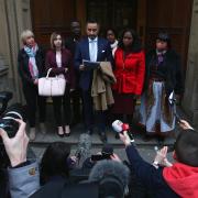 From left: Lorraine Bell,  Collette Bell, partner of Sheku Bayoh, Ade Johnson, solicitor Aamer Anwar, sisters Adama Jalloh, Kadi Johnson and Kosna Bayoh  at the Crown Office in Edinburgh before meeting Lord Advocate