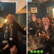Hoops-daft Rod Stewart celebrates Celtic victory at Glasgow pub